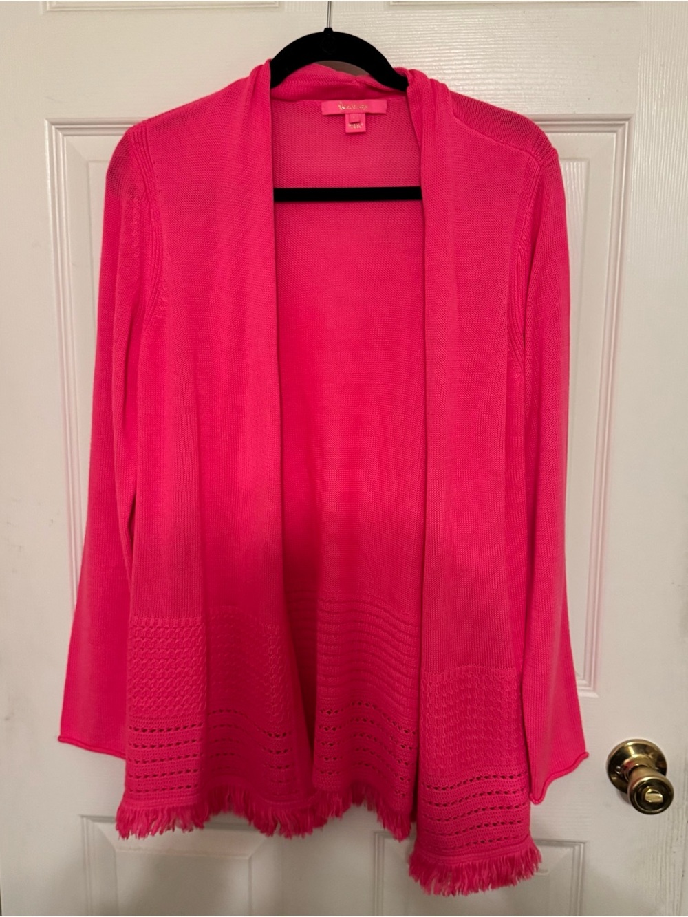 Lilly Pulitzer Bright Pink Open-Front Women's Sweater Cardigan, size L